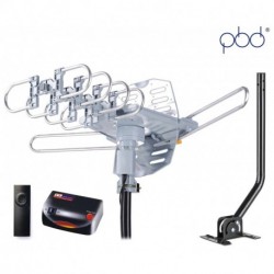 PBD Digital Amplified Outdoor HD TV Antenna with Mounting Pole & 40 ft RG6 Cable, 150 Miles Range, 360 Degree Rotation, Wireless Remote, Support 2 TVs