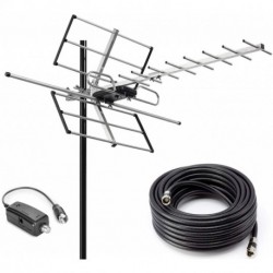 Outdoor Digital Amplified Yagi HDTV Antenna, Built-in High Gain and Low Noise Amplifier, 40FT RG6 Coaxial Cable, 120 Miles Range with UHF and VHF Signal